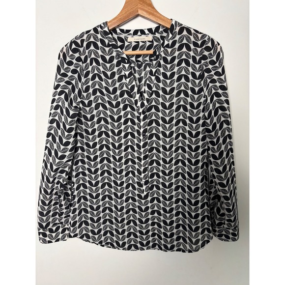 41 Hawthorn Tops - 41 Hawthorn Womens Black White Leaf Print Roll Tab Sleeve Blouse Small